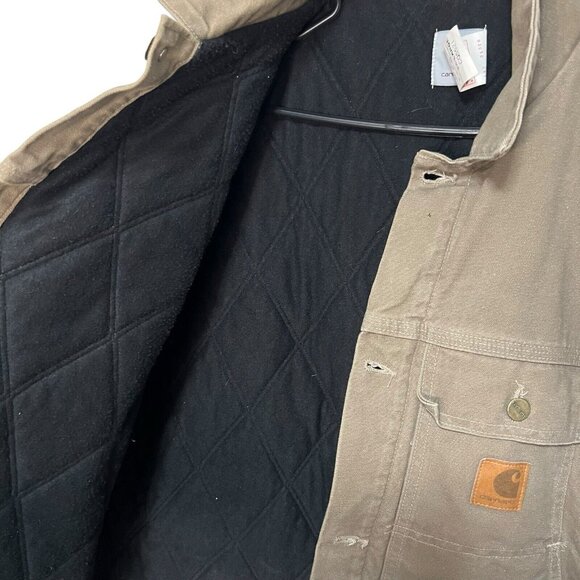 Vintage Carhartt Canvas Quilted Lined Chore Work Jacket Size 2XL Beige Workwear - Picture 4 of 10